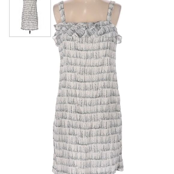 LOFT Ruffled Cotton Silk Spaghetti Strap Ivory Black Dress - Picture 2 of 7